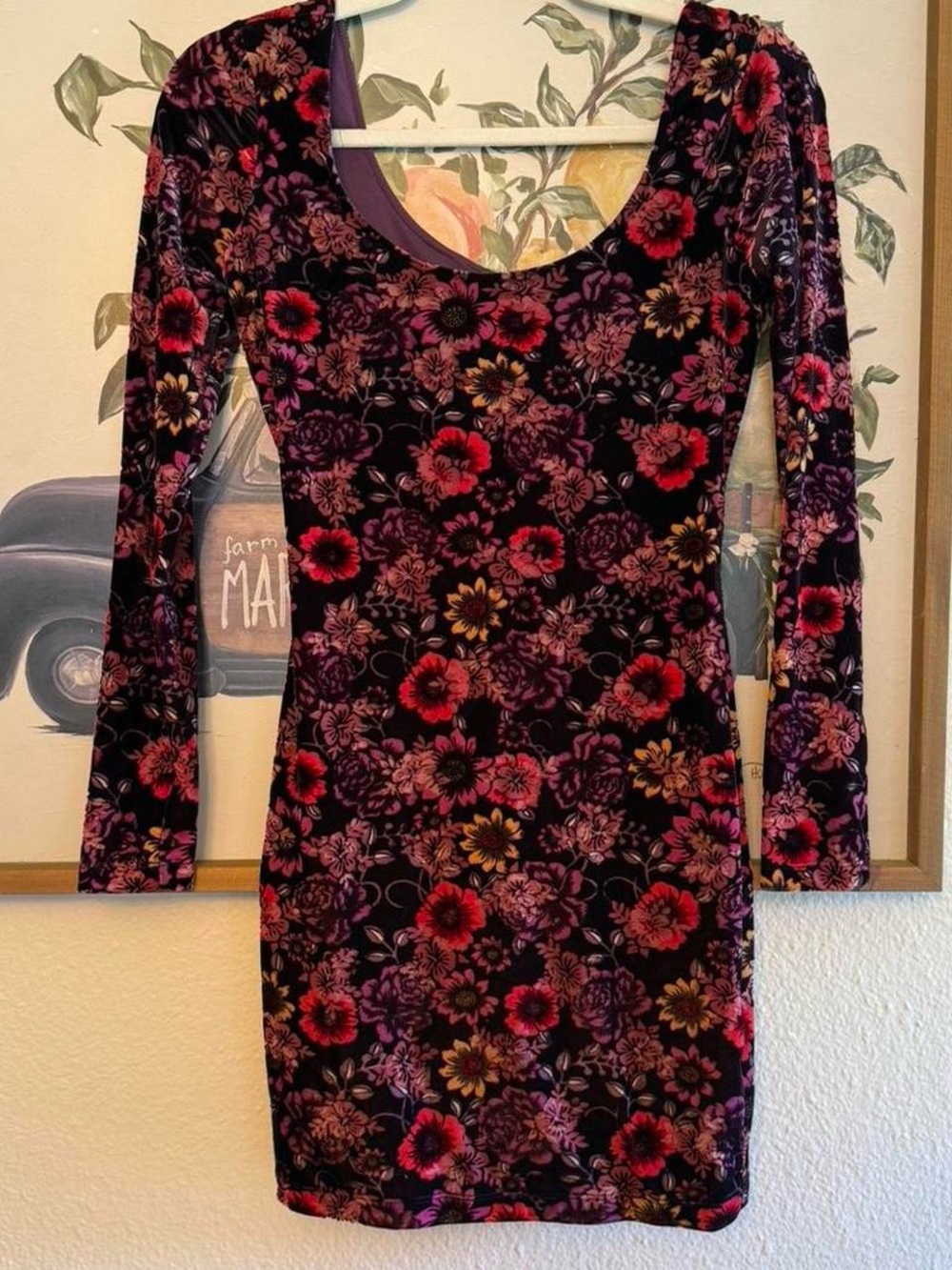 Candie's Floral Velvet Long Sleeve Bodycon Dress Fall Winter Dress